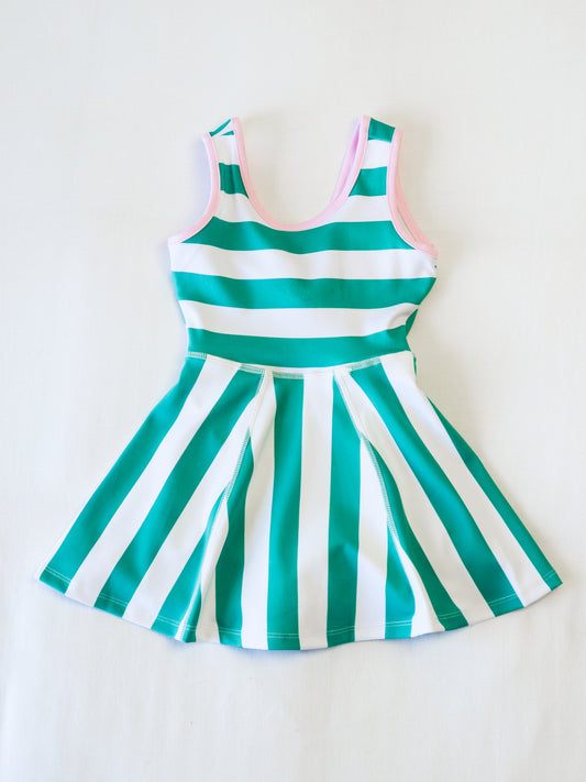 Tennis Dress - Sea Green Stripe (Size Down)