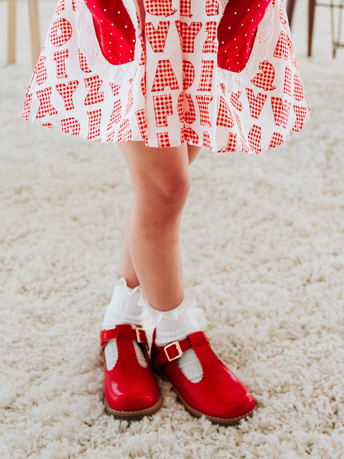 Scalloped T-Strap Mary Jane - Red