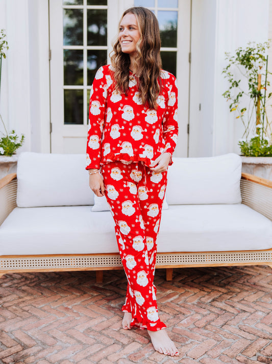 Women's Ruffled Pant Set - Jolly Santa