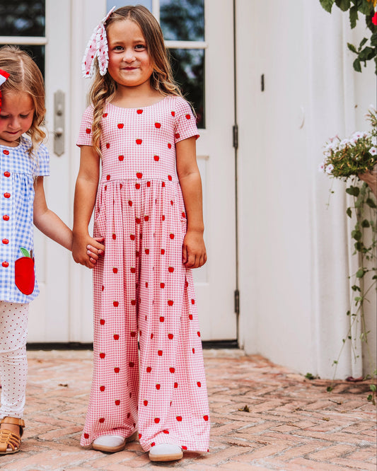 Leggy Romper - Apple Gingham Pink
