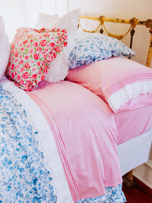 Lace Trim Sheet Set - Pink Stripe
