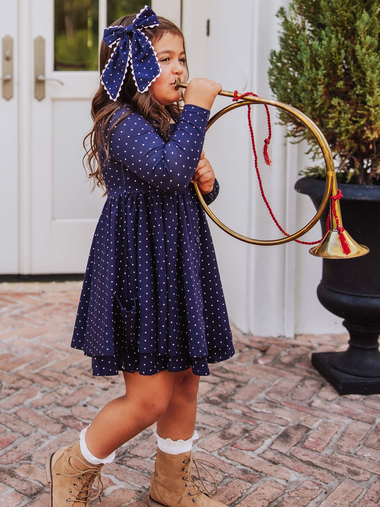 Prim Dress - Navy Dotty