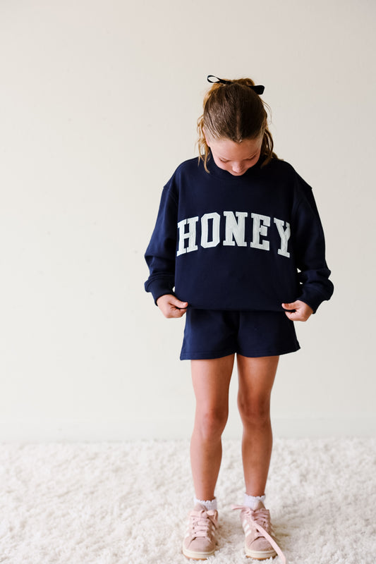Mock Neck Sweat Set - Honey on Navy