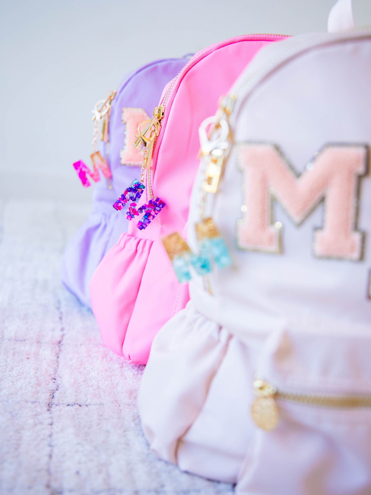 Letter Key Chain - Blue Pebbles