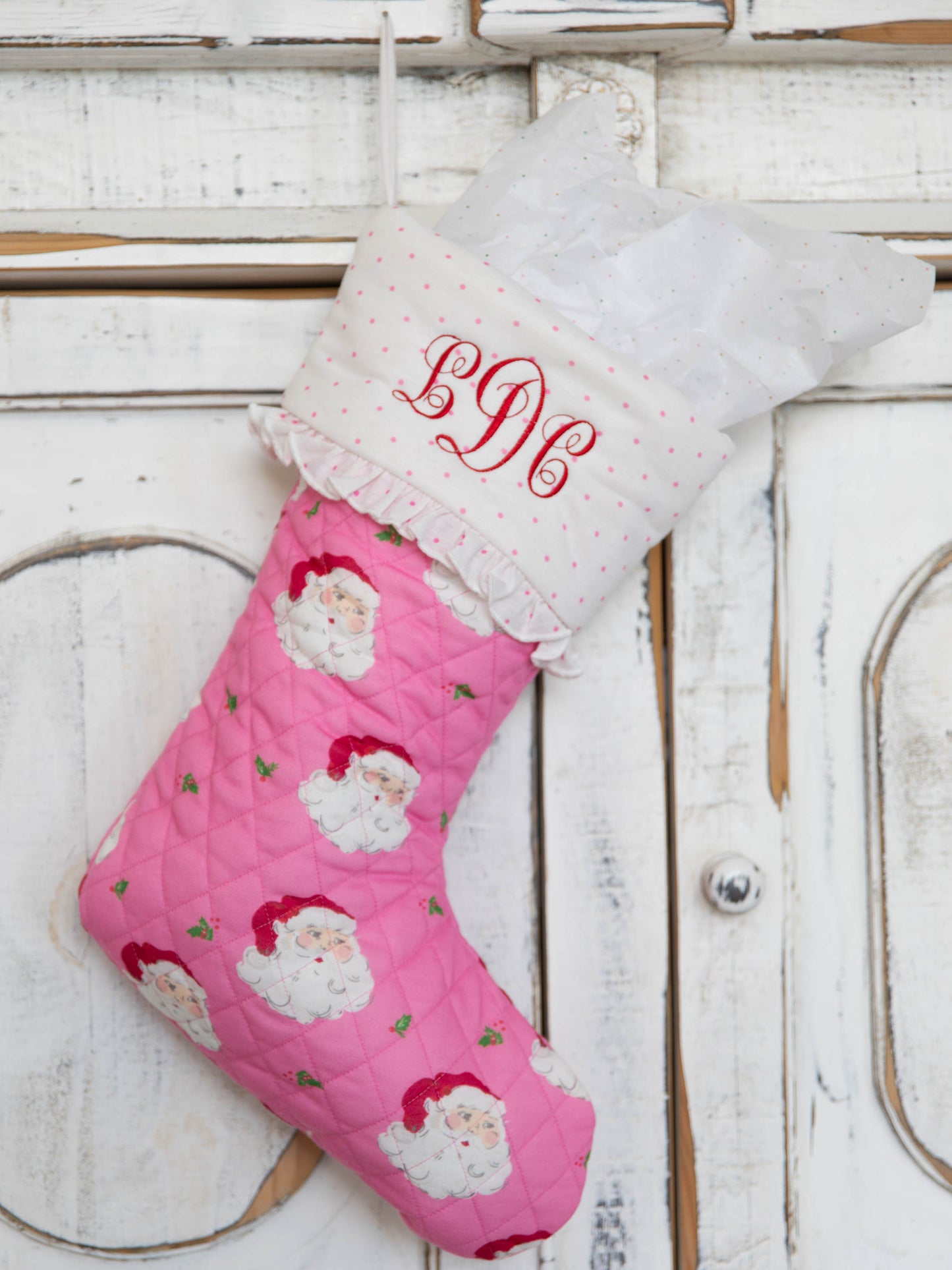 Ruffled Stocking - Pink Santa