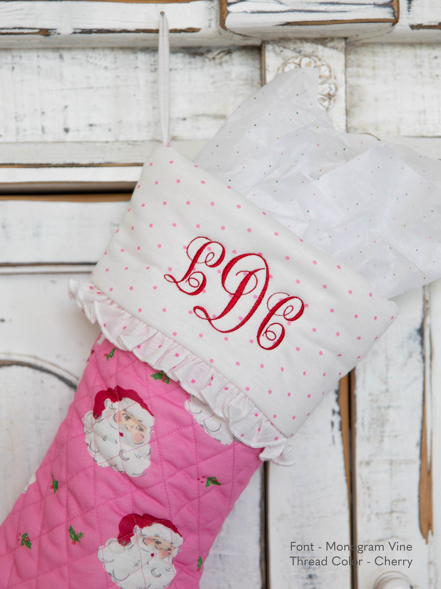 Ruffled Stocking - Pink Santa
