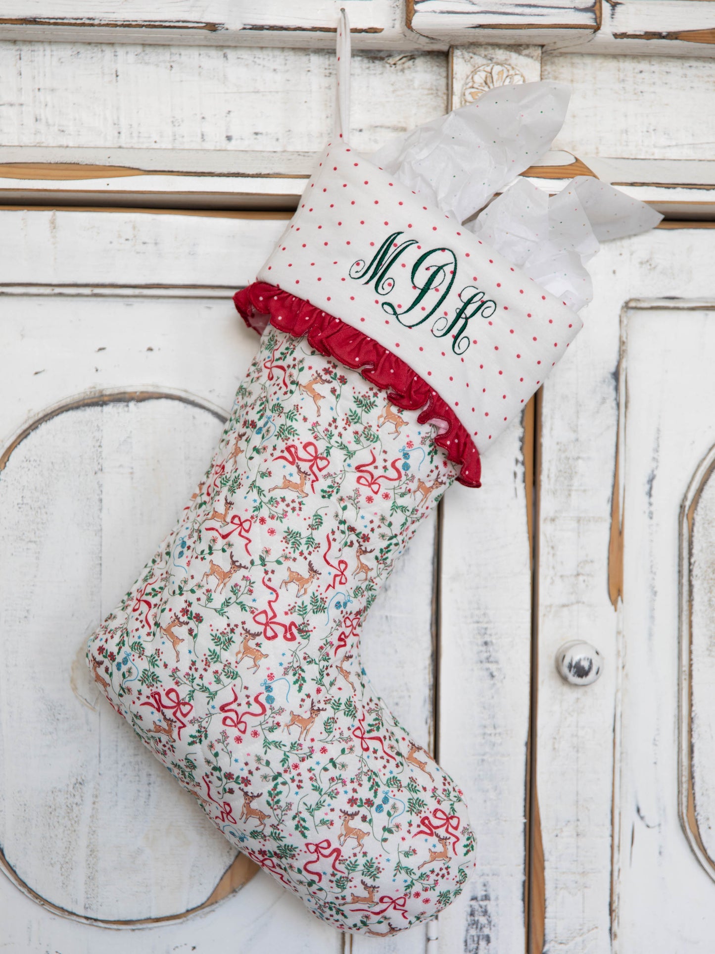 Ruffled Stocking - Holly Jolly Reindeer
