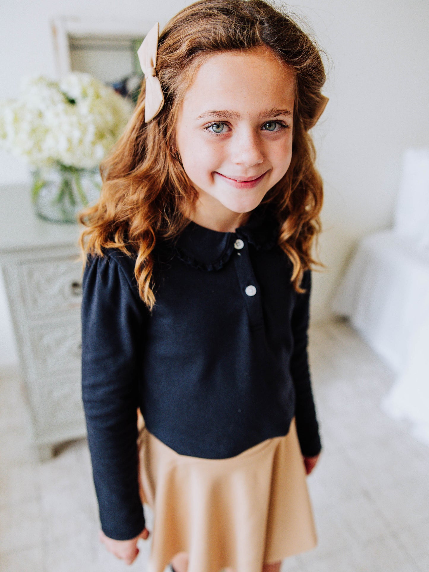 LS Ruffled Polo Shirt - Night Sky