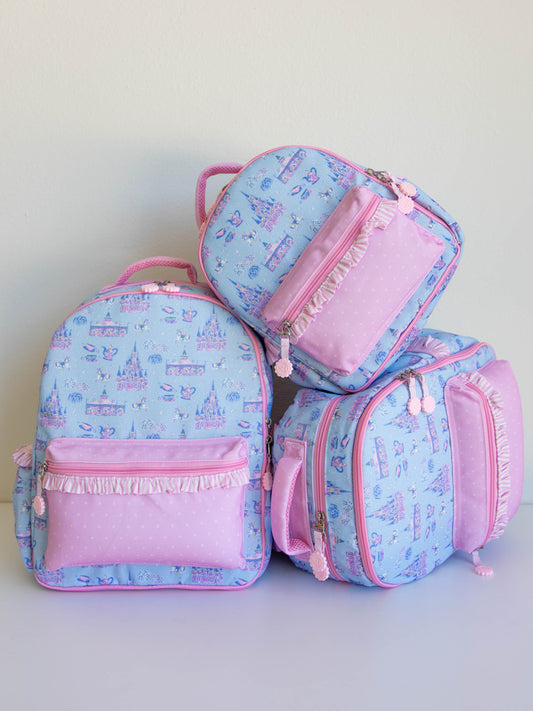 Bring the magic wherever you go with SweetHoney's Most Magical Backpack — a whimsical essential for school days, travel adventures, and every little outing in between! Designed in our signature Most Magical print, this backpack features charming pastel castles, carriages, and fairytale-inspired details that spark imagination and joy. Crafted from durable, easy-to-clean material, it’s built to last through every adventure.