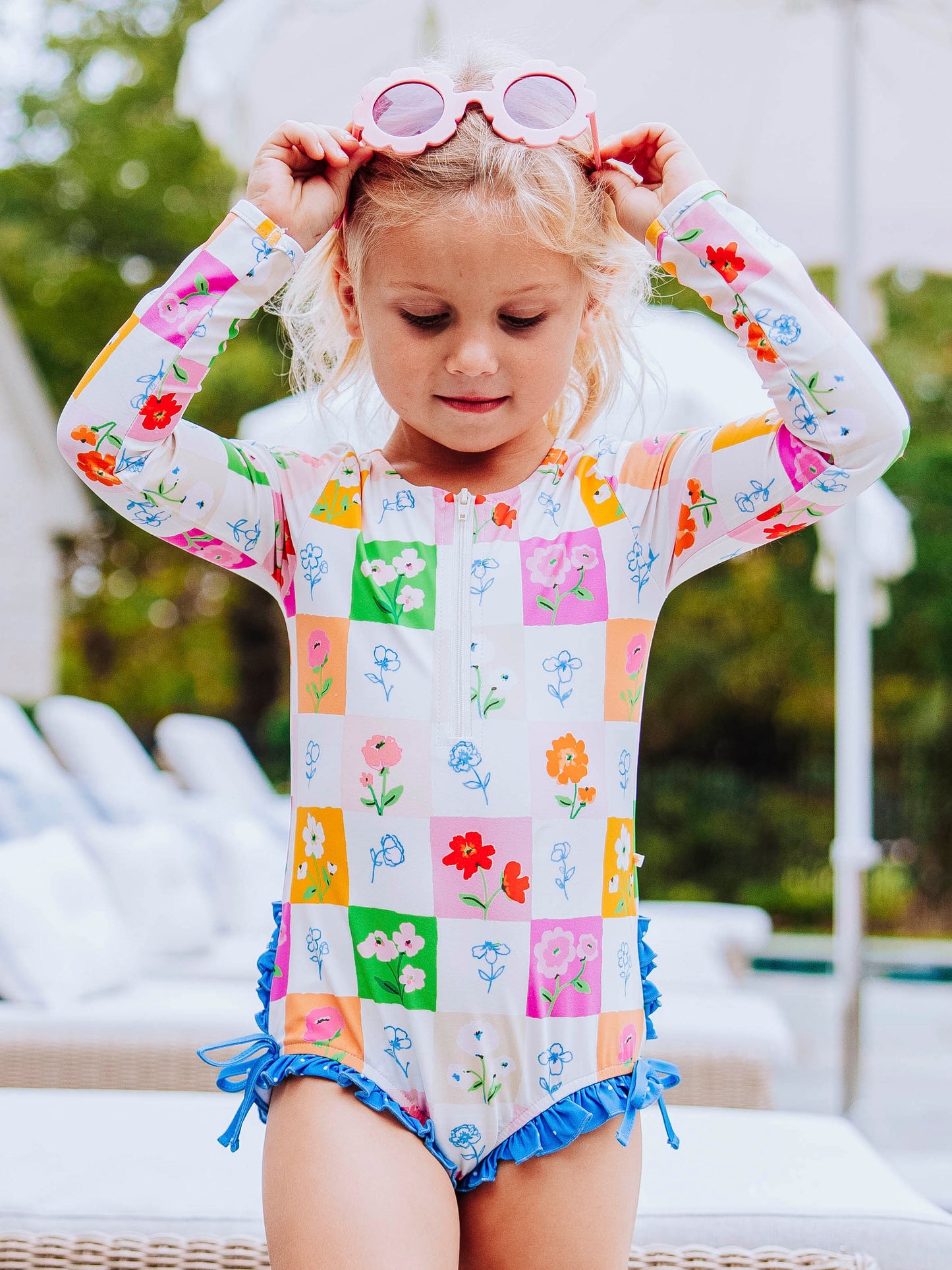 Solid Rash Guard - Checkered Blooms