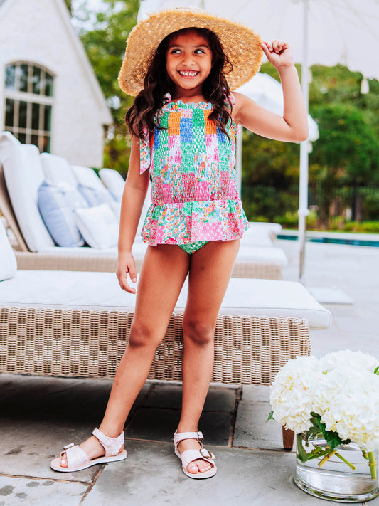Smocked One Piece - Floral Patchwork