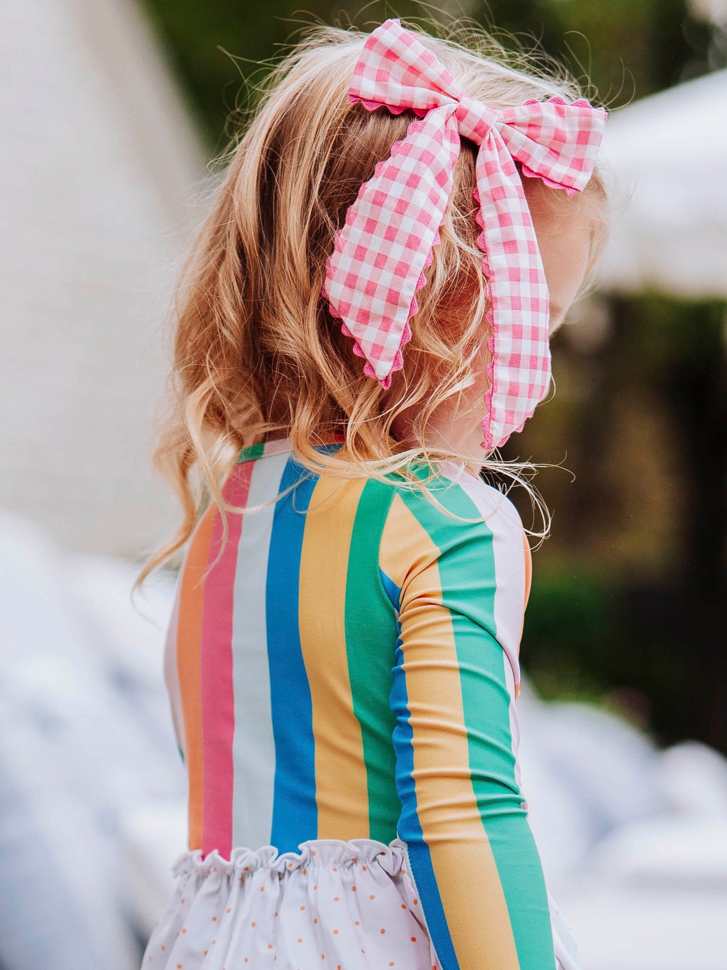 Small Long Tail Bow - Bright Pink Gingham