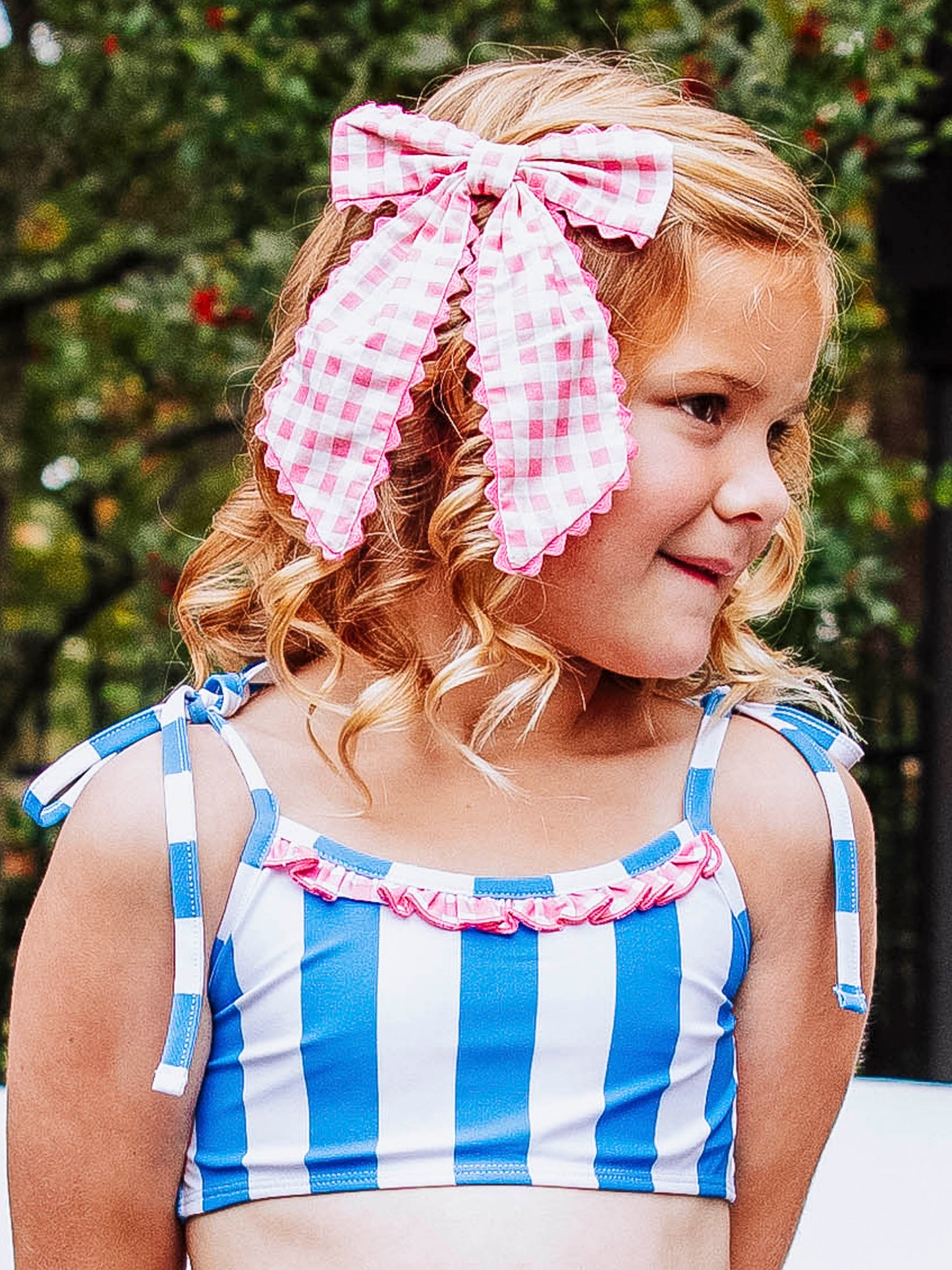 Small Long Tail Bow - Bright Pink Gingham