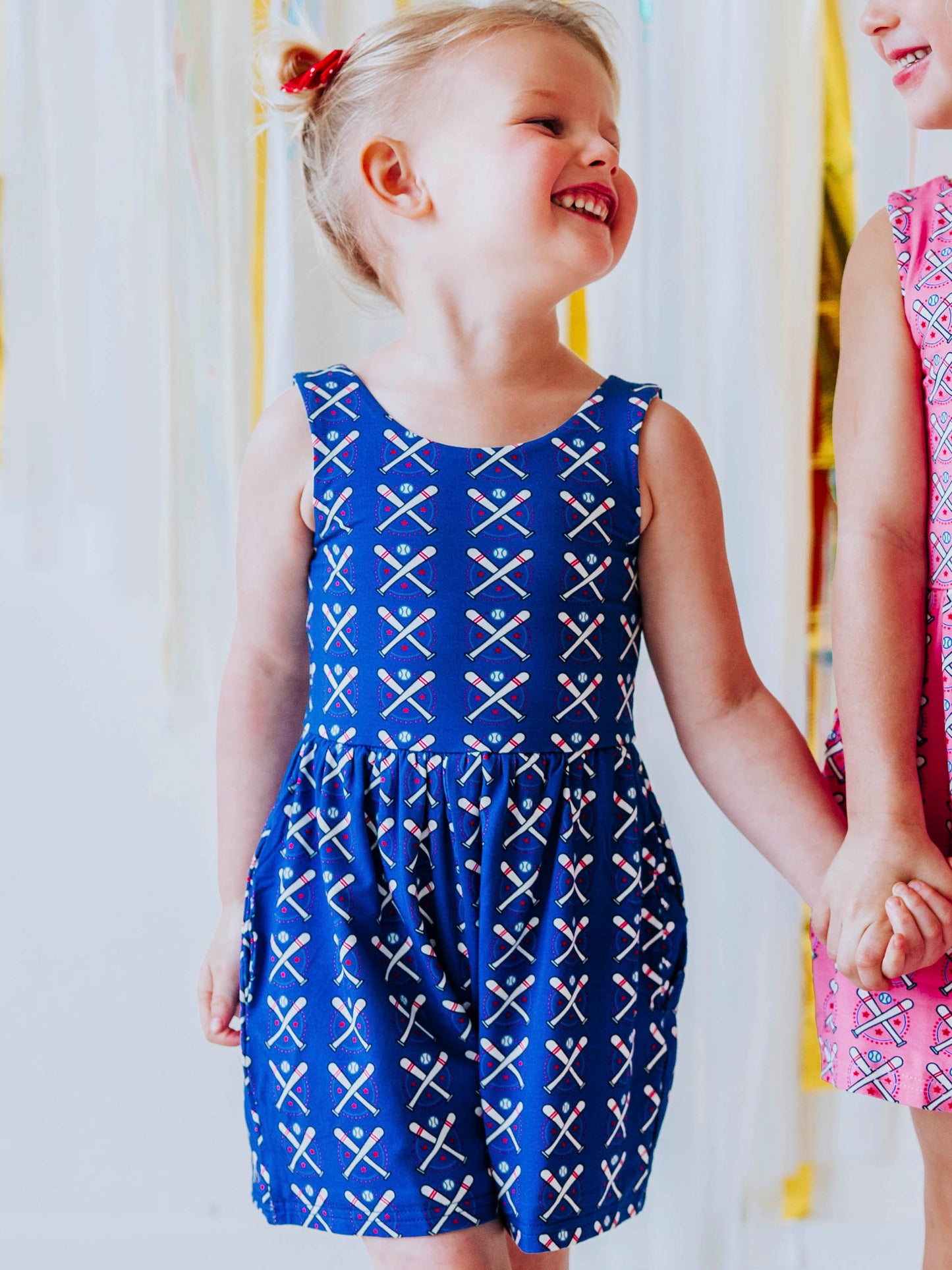 Short Leggy Romper - Baseball Bats Navy