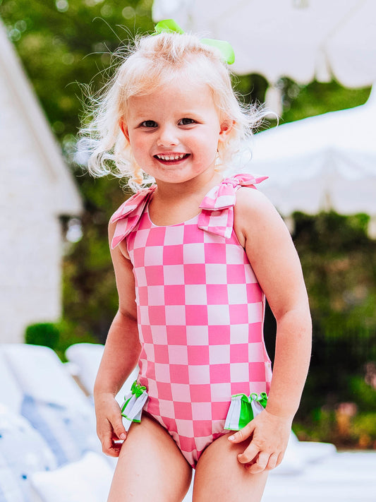 Melanie One Piece - Dusty Checkered Pinks