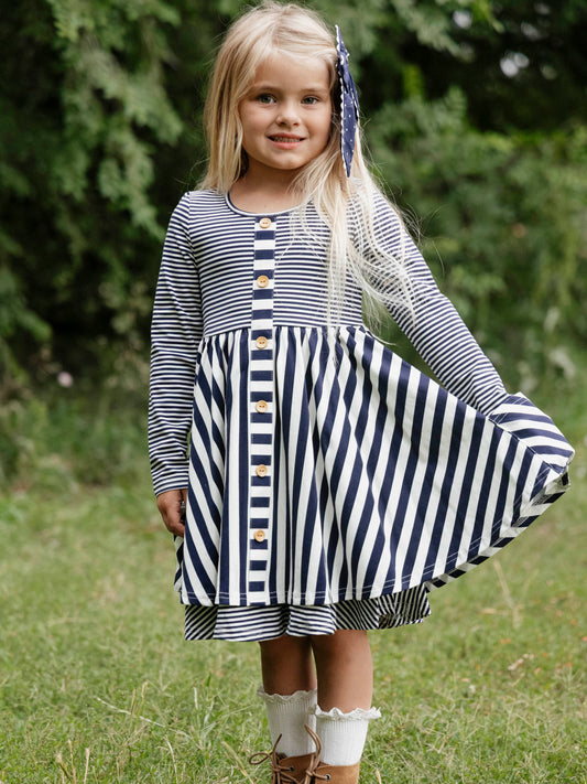 Prim Dress - Navy Stripes