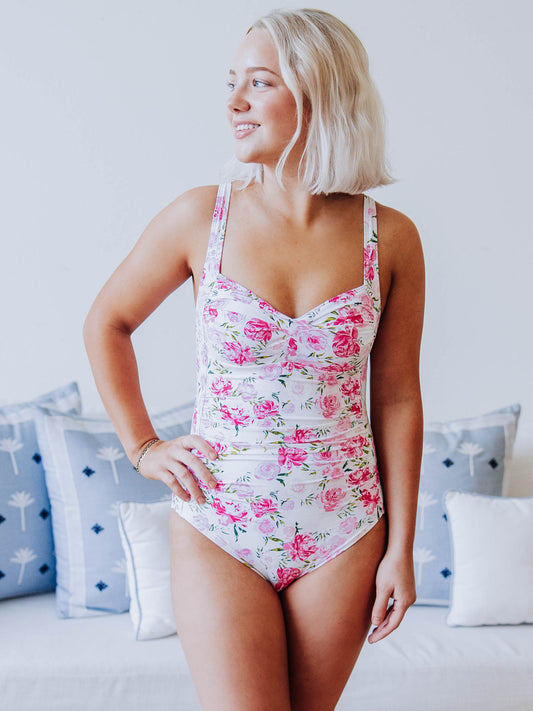 Women's Ruched One Piece - Wild Roses