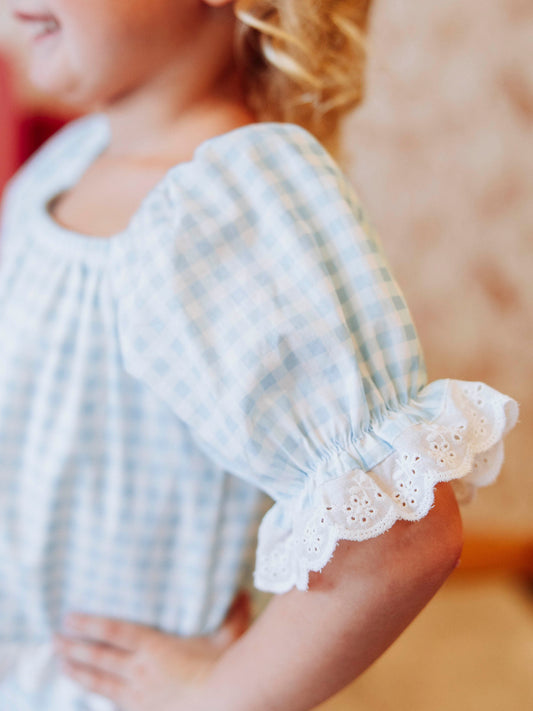 Puff Sleeve Set - Blue Gingham