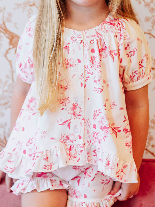 Flowy Ruffled Button Set - Falling Pink Petals