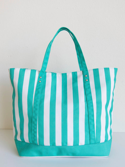 Customizable Canvas Tote - Green Stripe