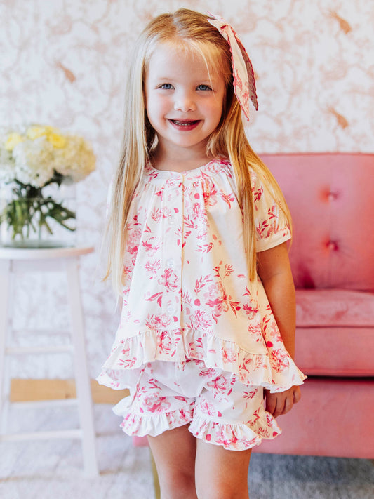 Flowy Ruffled Button Set - Falling Pink Petals