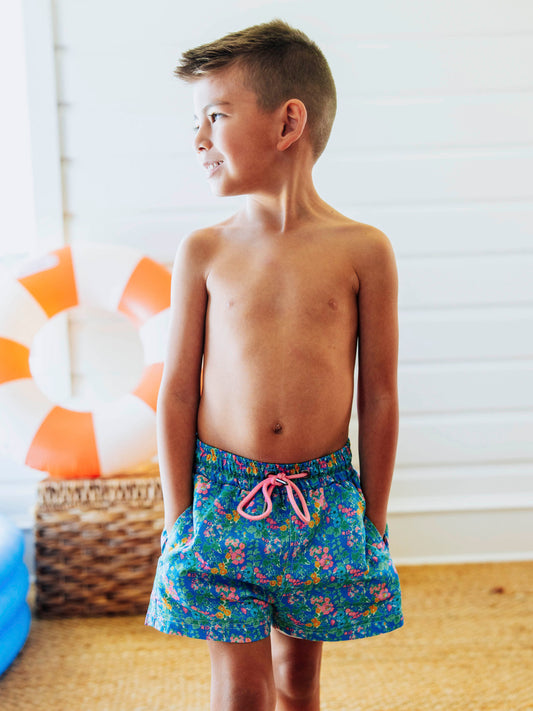 Boy's Swim Trunks - Tropical Petals