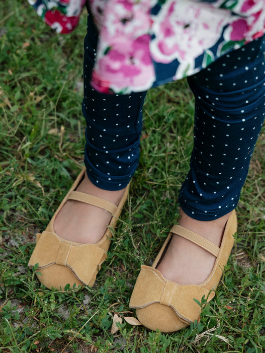 Big Bow Suede Ballet - Camel