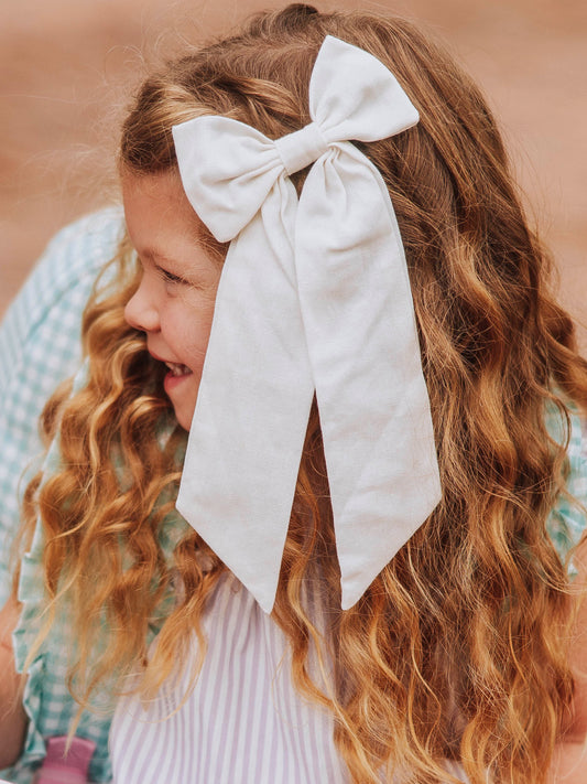 Large Long Tail Bow - White