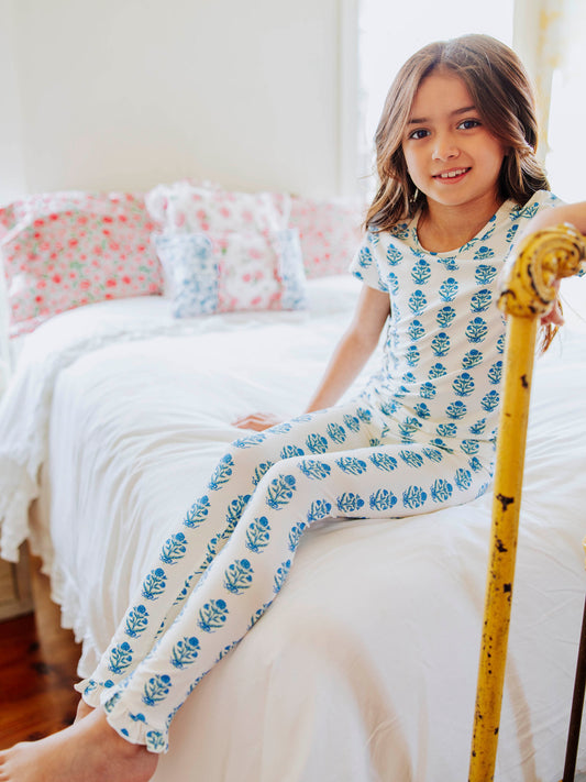 Cloud Fitted Ruffled Pajamas - Blue Nostalgia