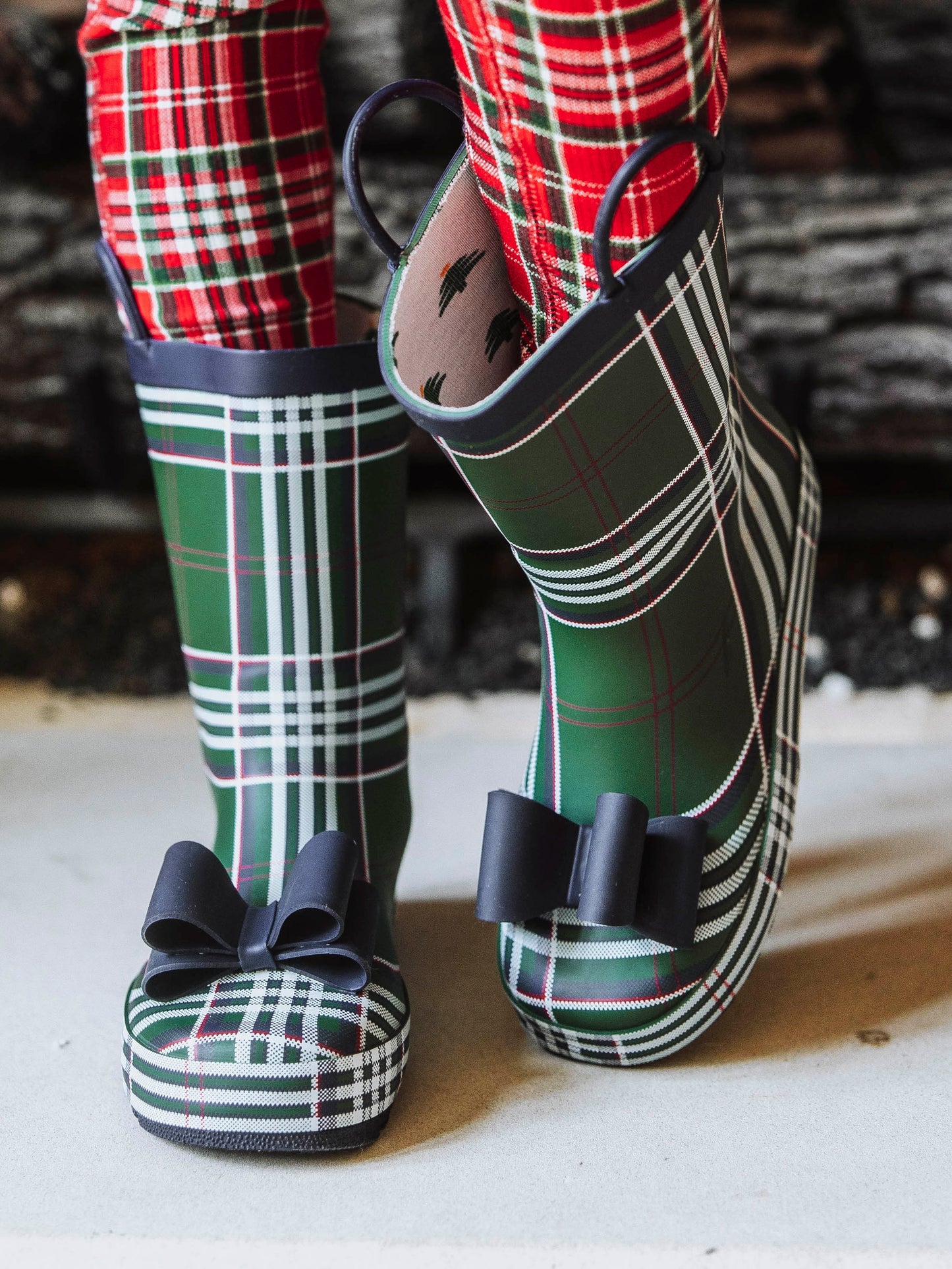 Cheery Rain Boots - Traditional Plaid