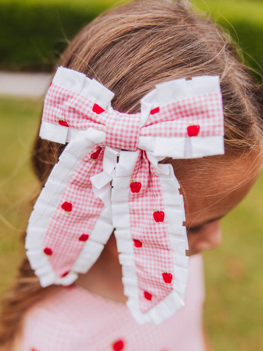 Small Long Tail Bow - Apple Gingham Pink