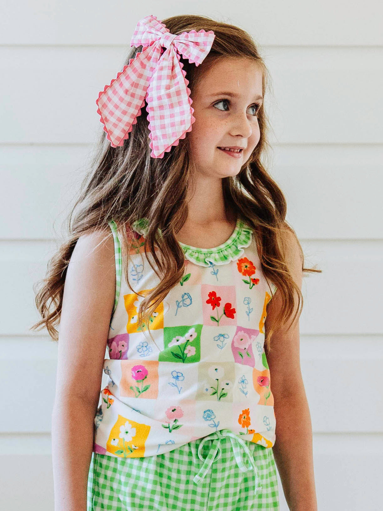 Small Long Tail Bow - Bright Pink Gingham
