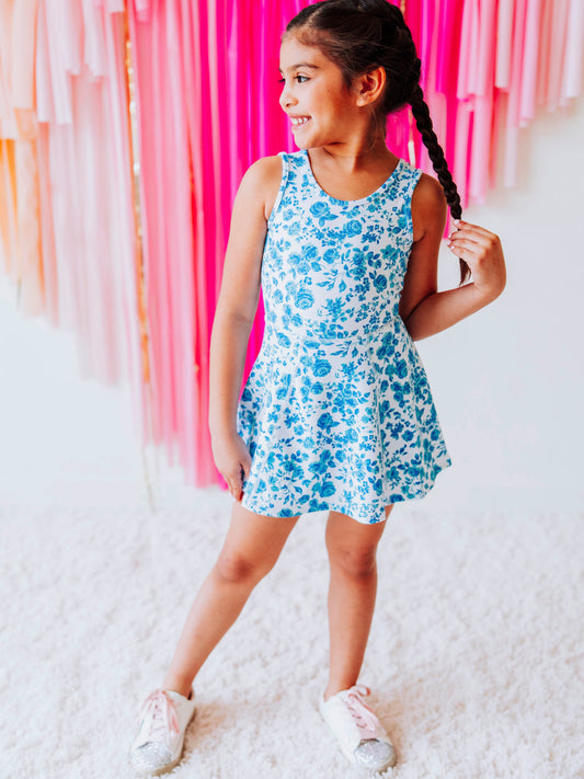 Tennis Dress - Blooming Blues (Size Down)