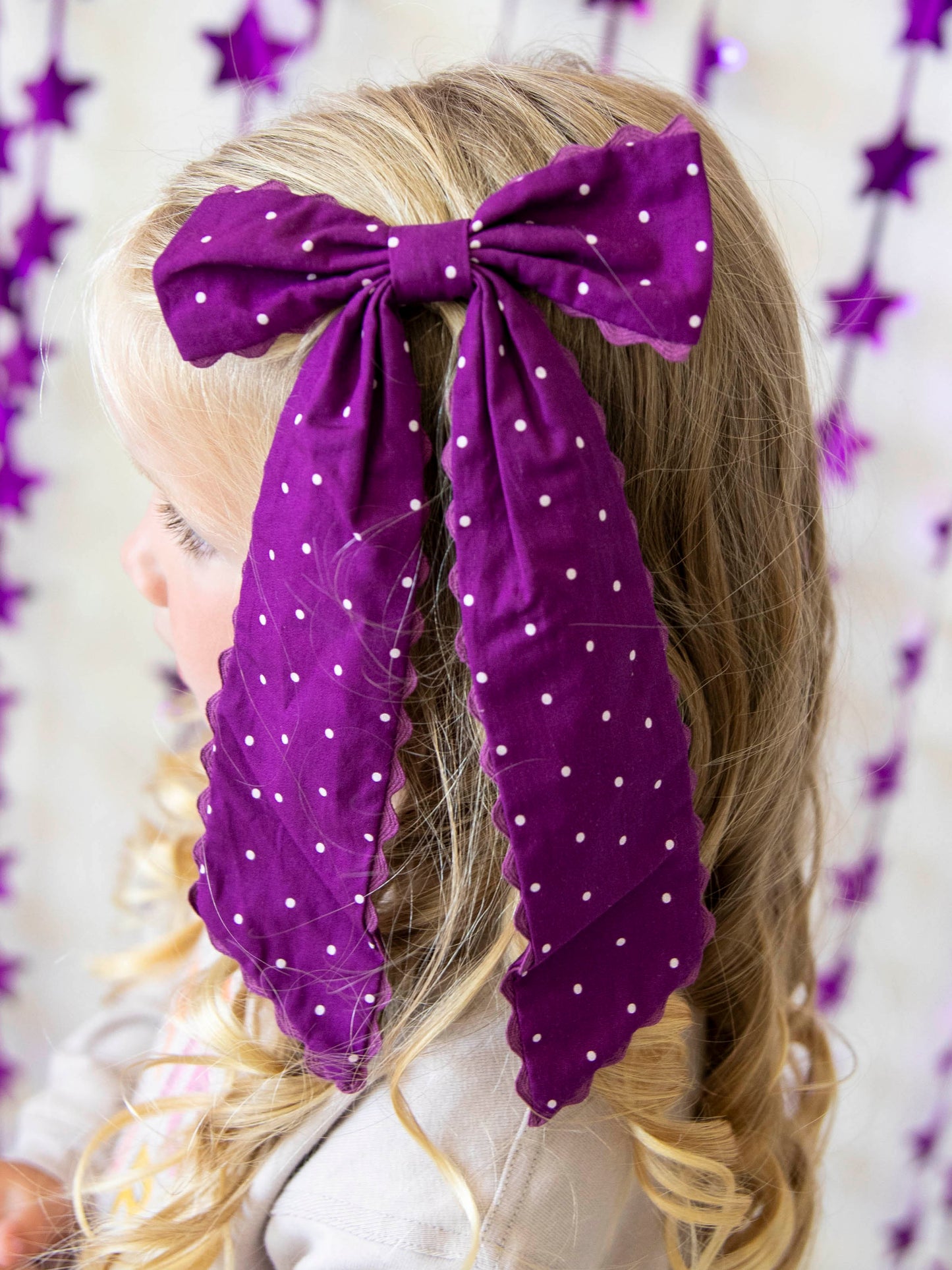 Large Long Tail Bow - Purple Dot