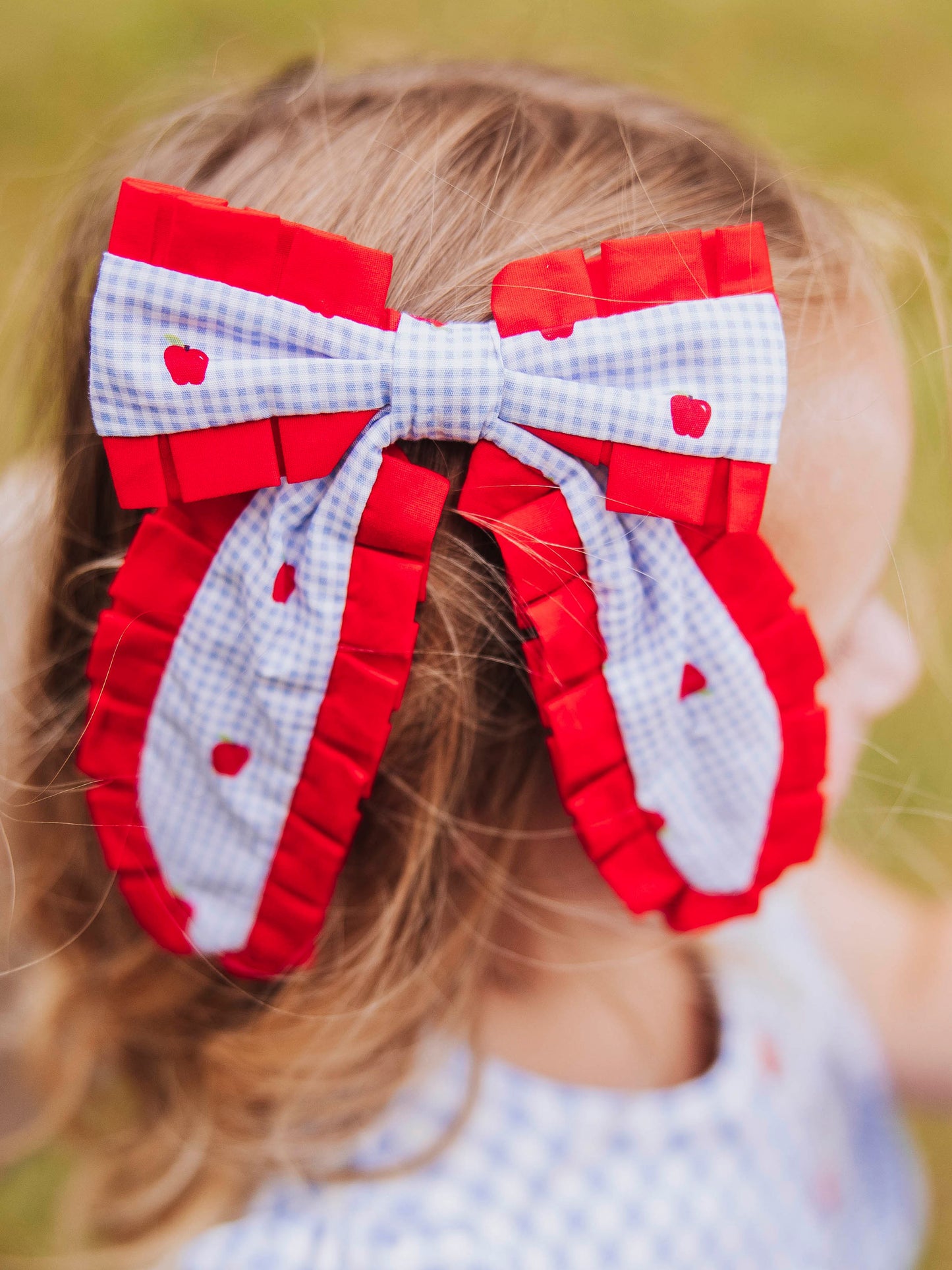 Pleated apple gingham hair bow