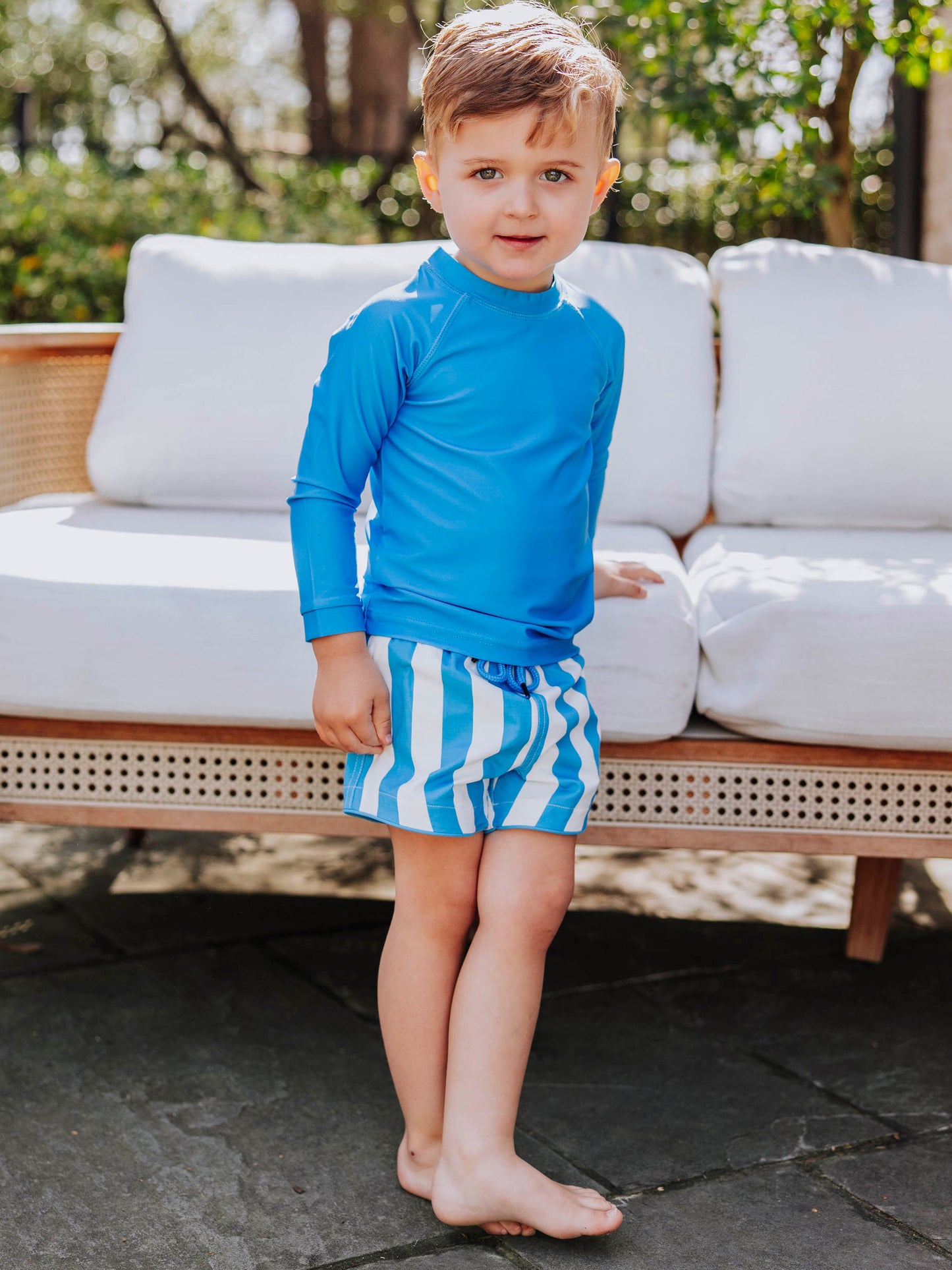 Boy's Swim Trunks - Beachy Blue Stripes