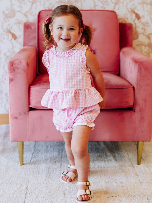 Peplum Seersucker Set - Pink