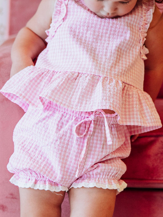 Peplum Seersucker Set - Pink