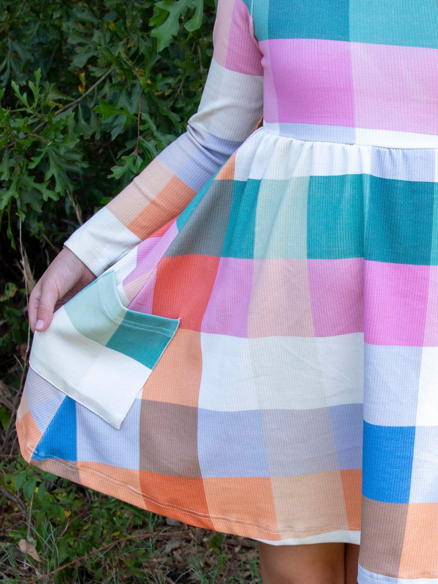 Fitted Ribbed Dress - Fall Nights Plaid