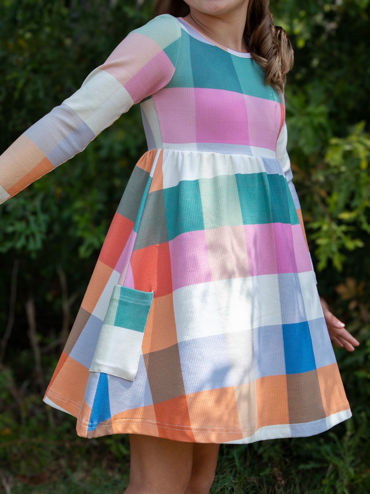Fitted Ribbed Dress - Fall Nights Plaid