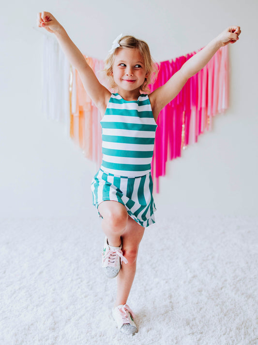 Active Skort Set - Sea Green Stripe