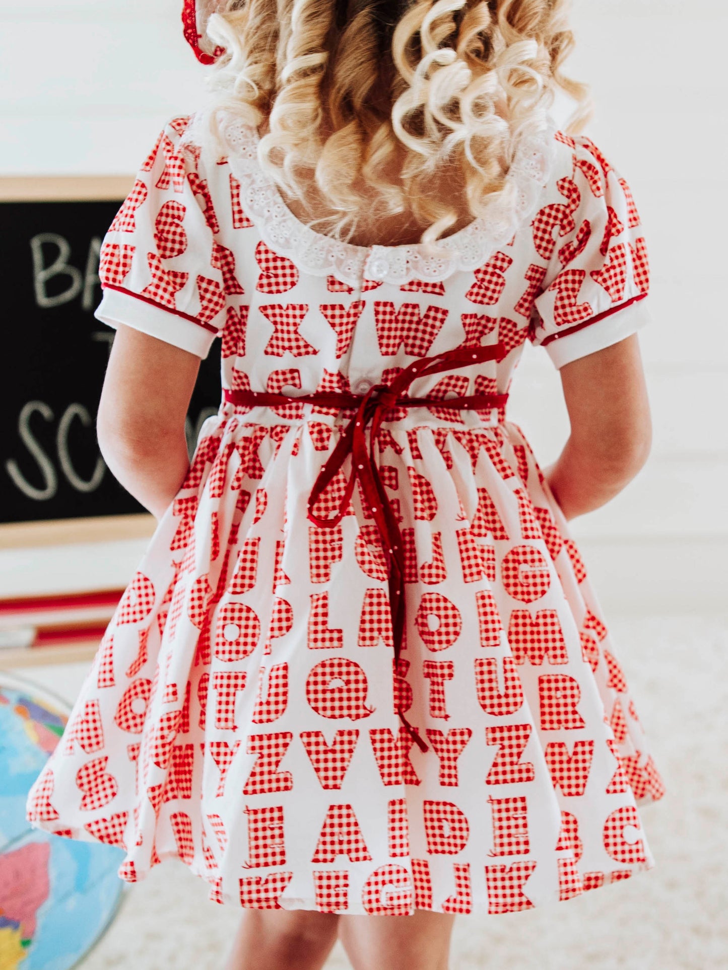 Ruffled Pocket Tunic Set - Alphabet Check Red