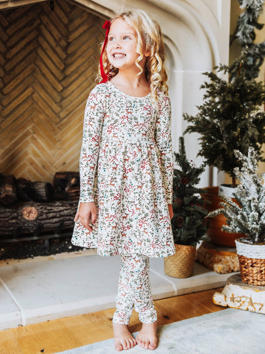 Fitted Ribbed Dress - Holly Jolly Reindeer