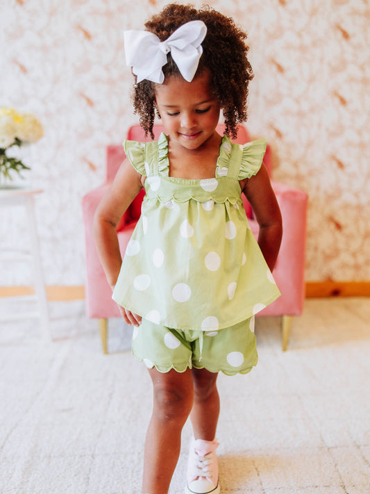 Emerie Scallop Set - Green Polka Dot