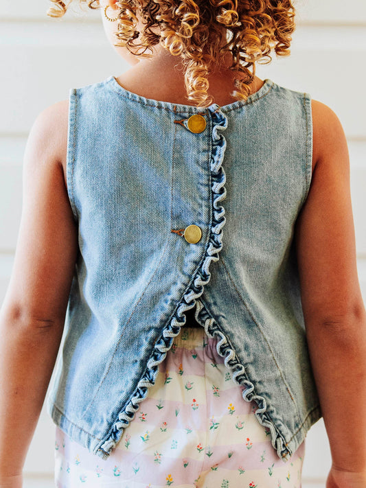Ruffled Denim Tank - Light Wash