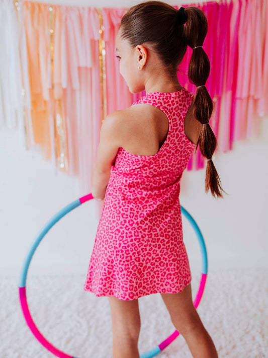 Racerback Tank Dress - Pink Leopard