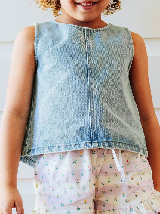 Ruffled Denim Tank - Light Wash