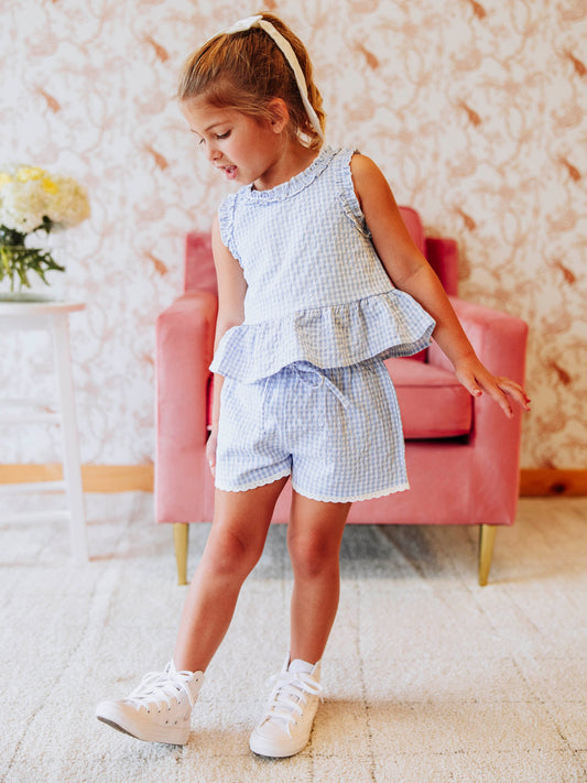 Peplum Seersucker Set - Blue