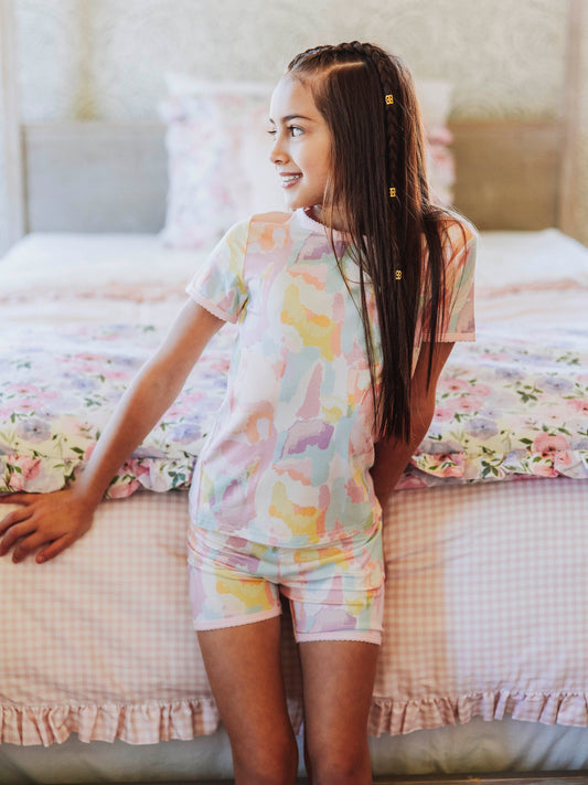 Cloud Fitted Short Set Pajamas - Cotton Candy Splash