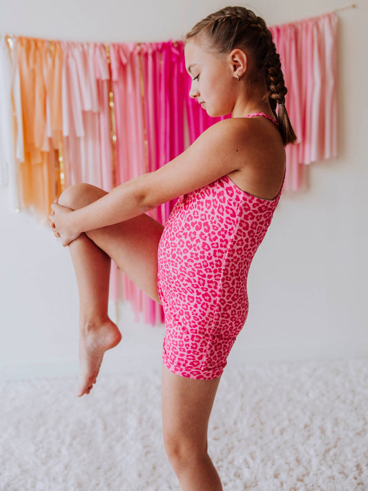 Strappy Leotard - Pink Leopard